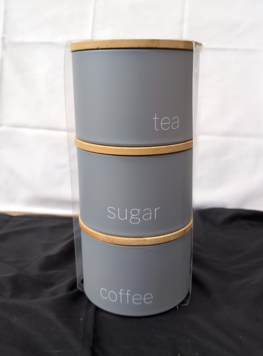 Contemporary Design Grey,Stacking Canisters( paint damaged on one container)