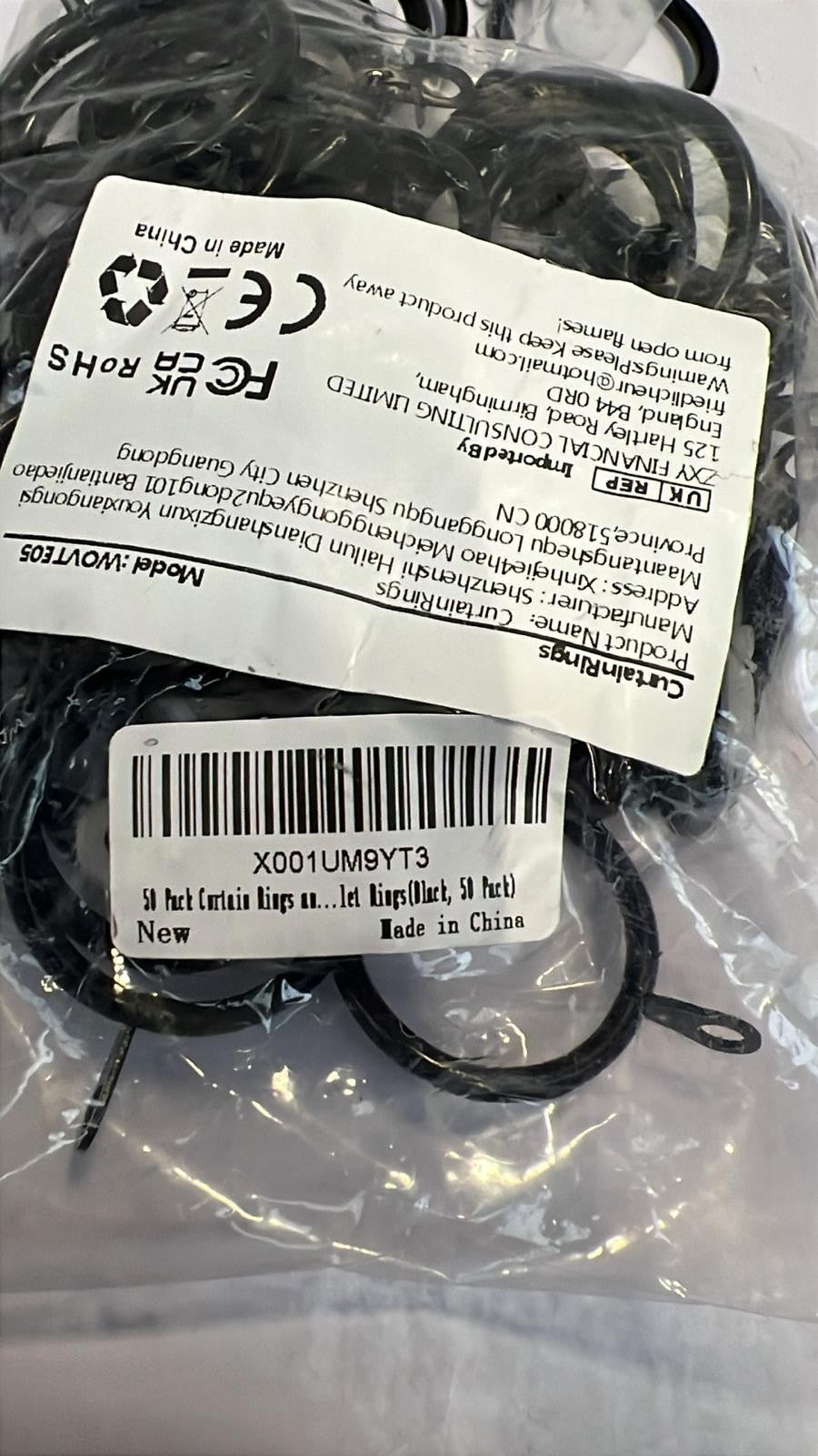 50 Pack Curtain Rings and Hooks (PACKAGING DAMAGED)
