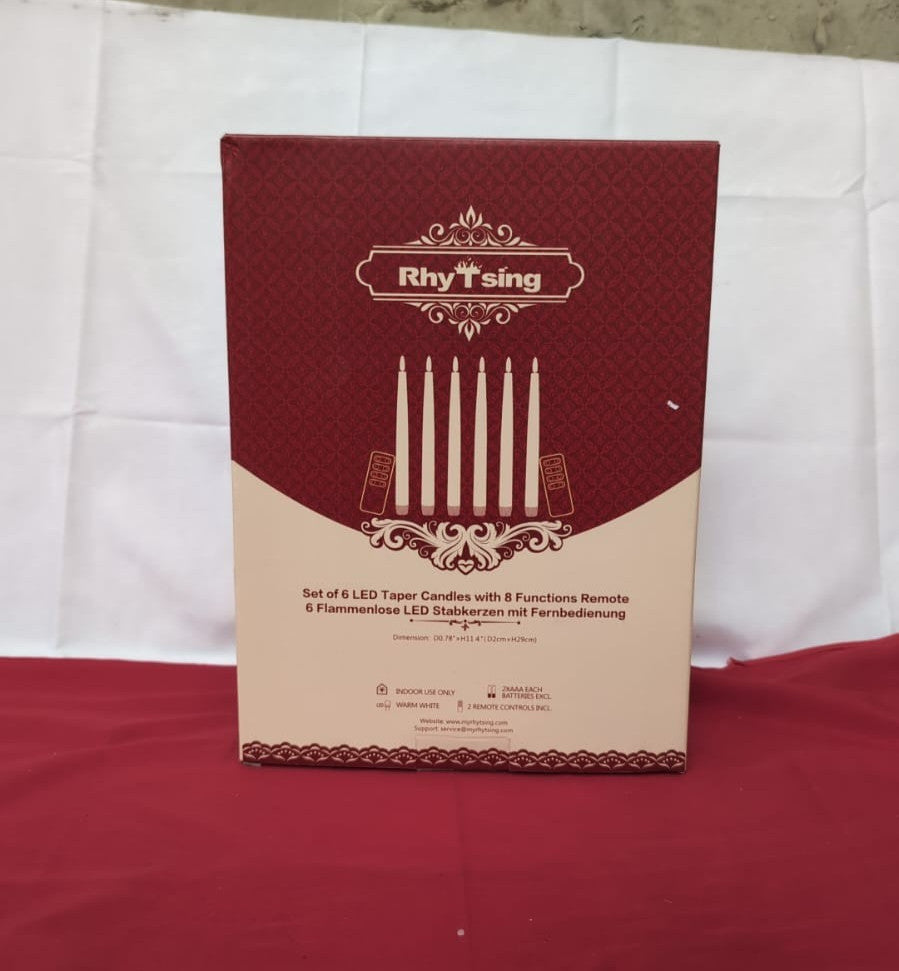Rhytsing  Flameless Taper Candles with Timer,  2 Remotes Included  Set of6 White