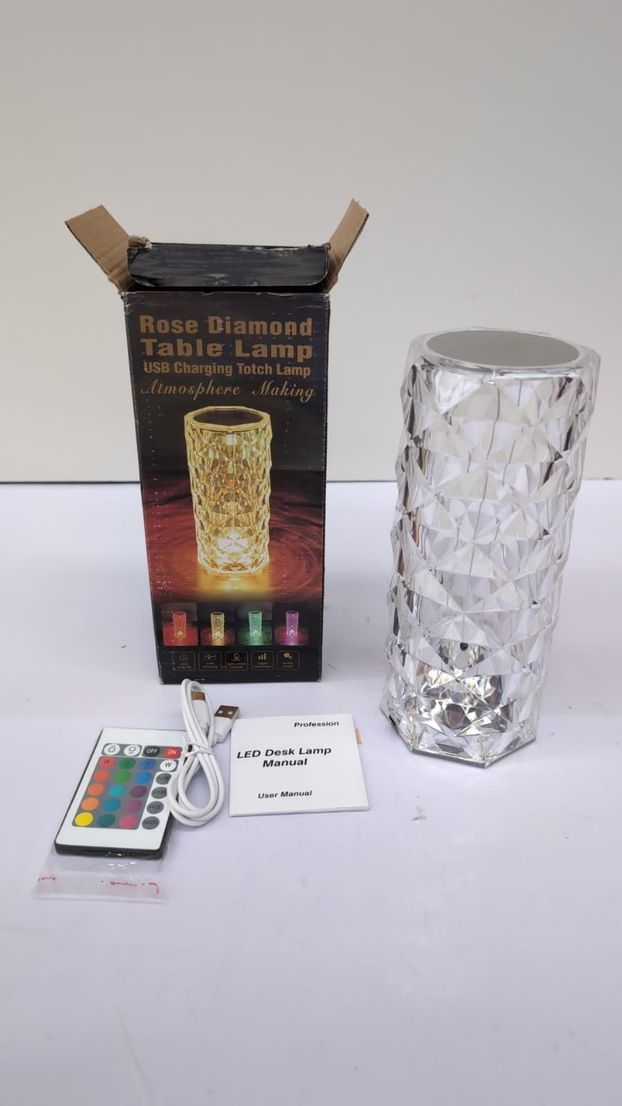 Crystal Lamp Color Changing Rose Crystal Diamond Table Lamp,USB Rechargeable