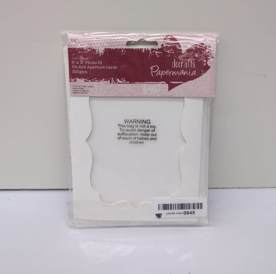 Papermania 8x 8" 300 GSM Square Cards & Envelopes, Pack of 6, White(pack opened)