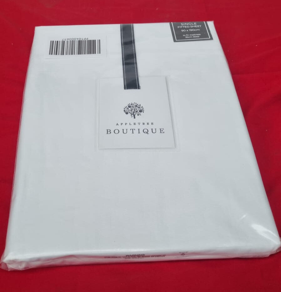Appletree White Single Fitted Sheet (90 x 190) Plain Bedding Simple Plain