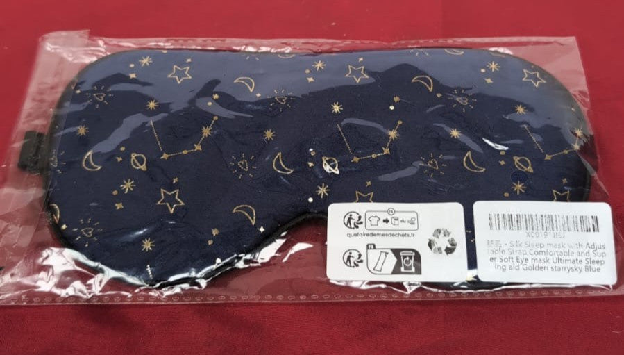 Silk Sleep mask with Adjustable Strap,Comfortable and Super Soft Eye golden/blue