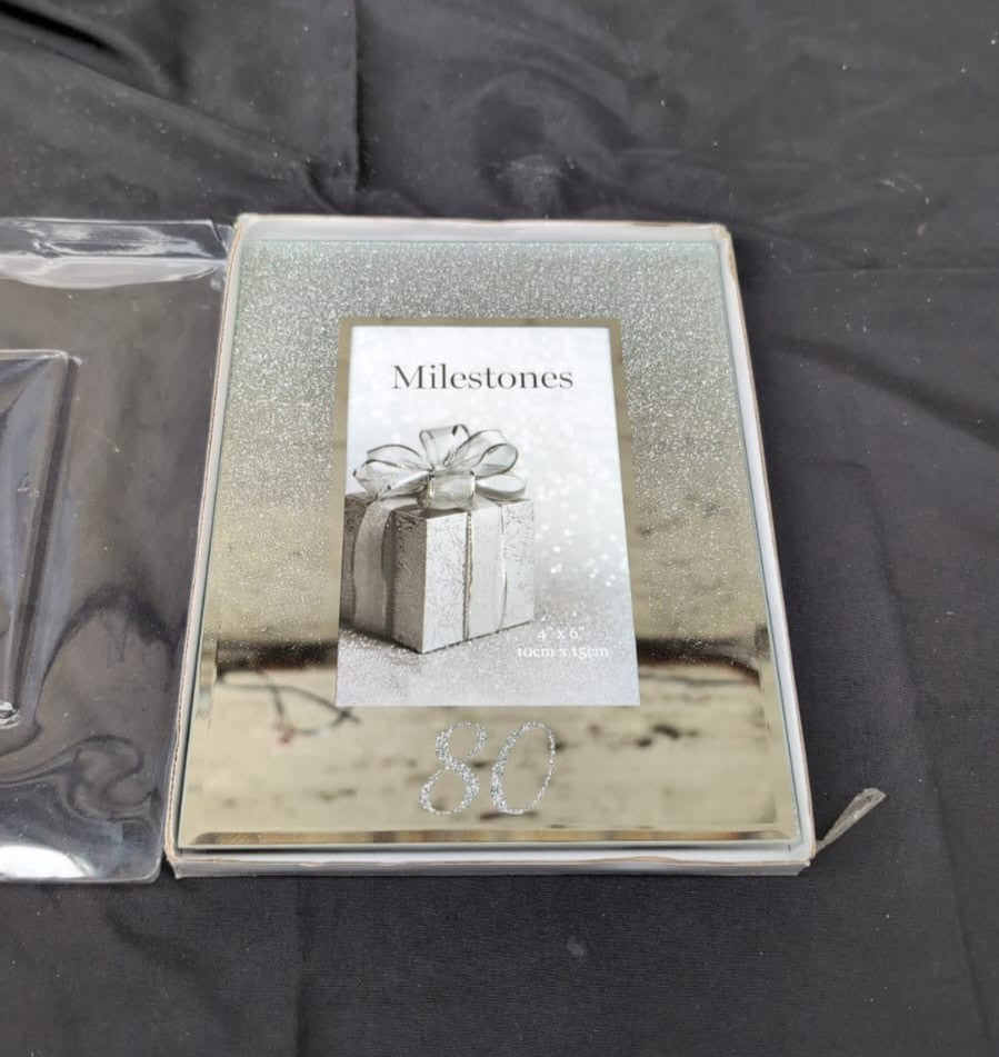80th Birthday 4" x 6" Glitter Mirrored Glass Frame, 80 design