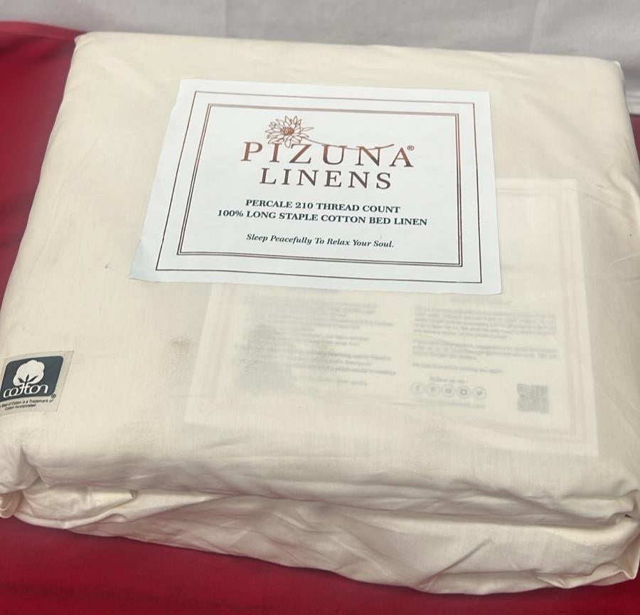 Pizuna Cotton Percale Double Bed Sheet Set Ivory, Combed Cotton Bedding Set