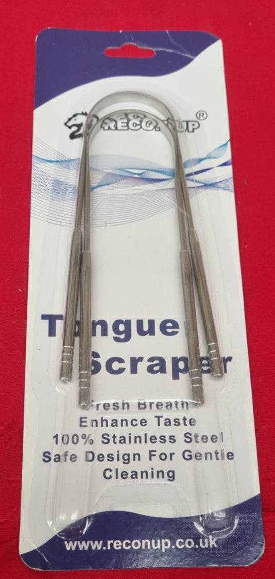 RECON UP Pack of 2 U Shape Tongue Scraper for Adults 100% Stainless Steel