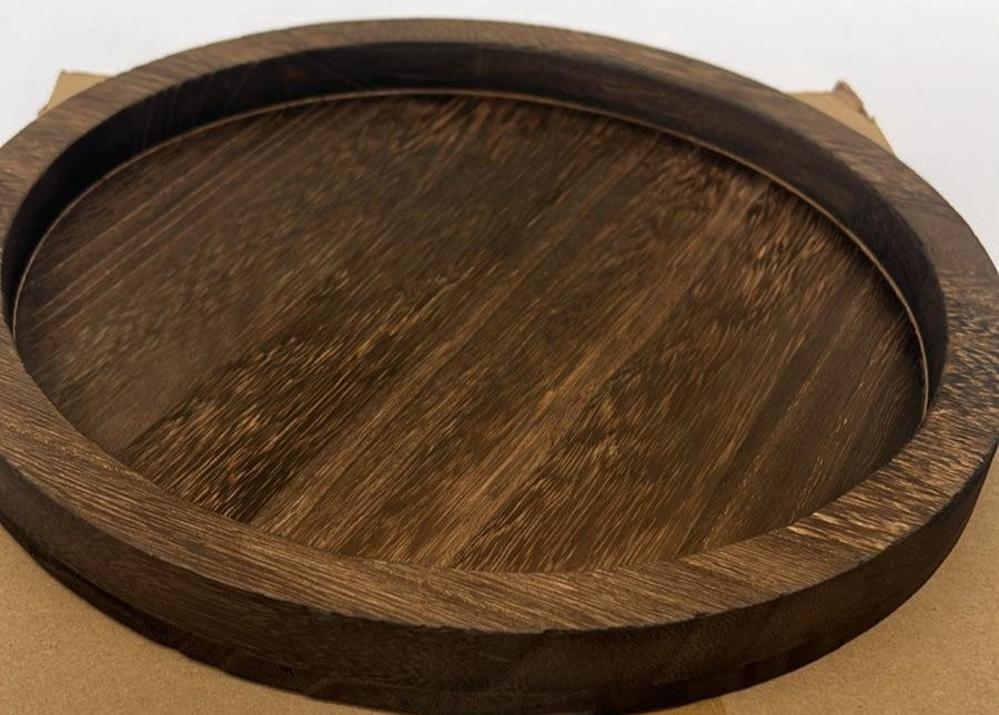 Round Wooden Decorative Tray for Coffee Table Centerpieces 30cm