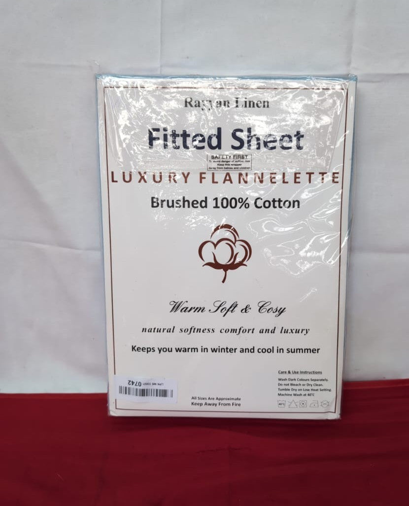 Rayyan Linen Thermal Flannelette Fitted Sheet Brushed(Sky Blue, Single)
