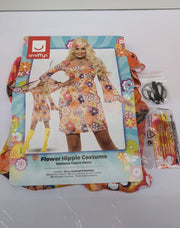 Smiffys Flower Hippie Costume,w/ Dress, Headscarf & Medallion(packaging damaged)