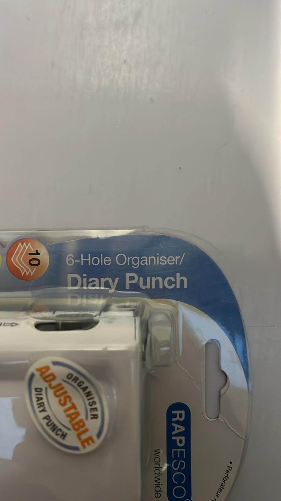 Rapesco 1321 Adjustable 6-Hole Organiser/Diary Punch, 10 Sheet Capacity, White