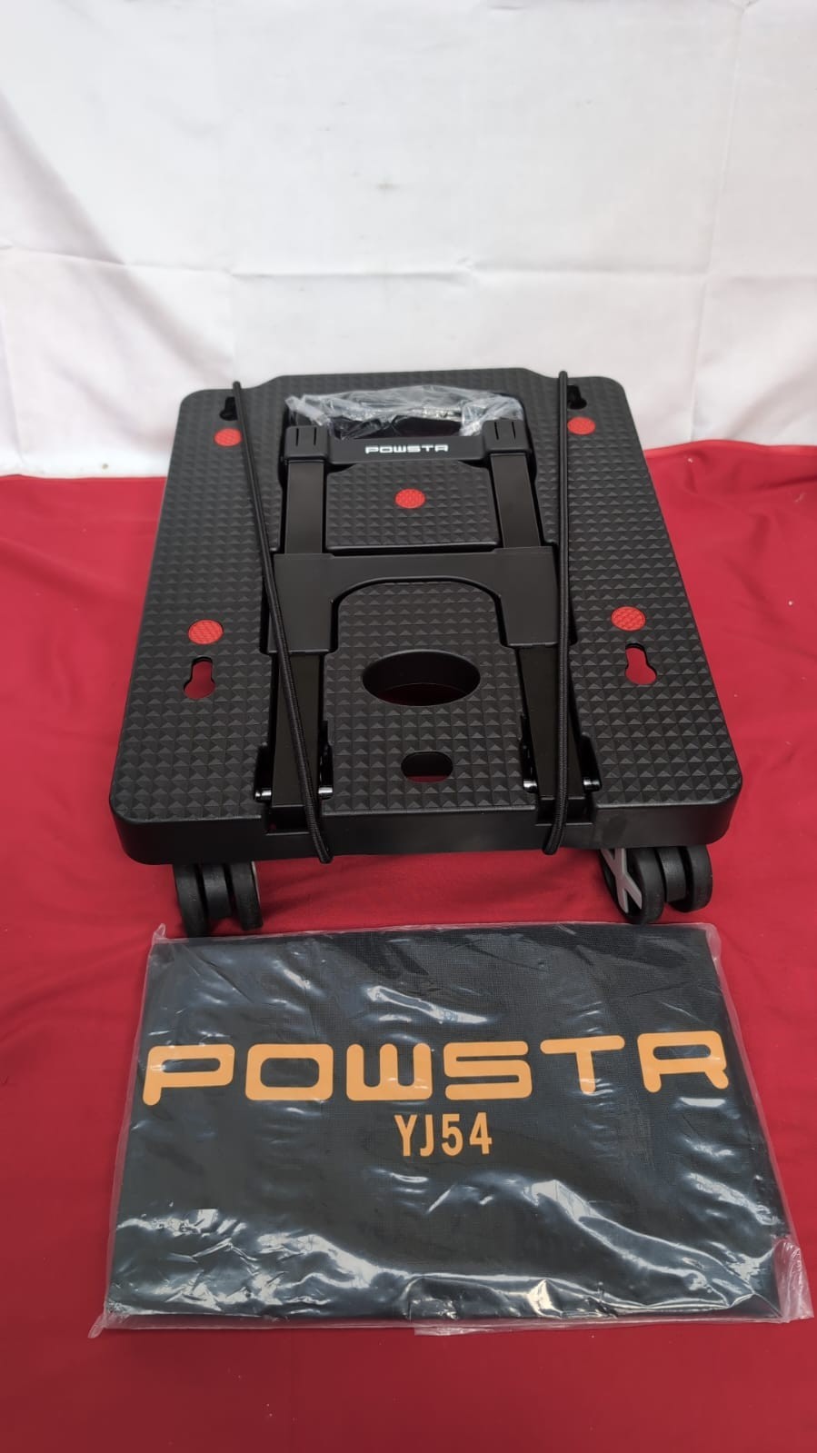 POWSTR Folding Hand Truck 4 Wheels Trolley on Wheels with 2 Elasticated Cords