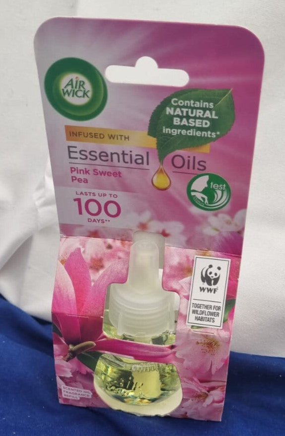 Air Wick Essential Oils Air Freshener,  Pink Sweet Pea (box damaged 6pack)