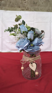 Faux Flowers with Vase,Artificial Silk Roses in Vase, ( Dusty Blue)