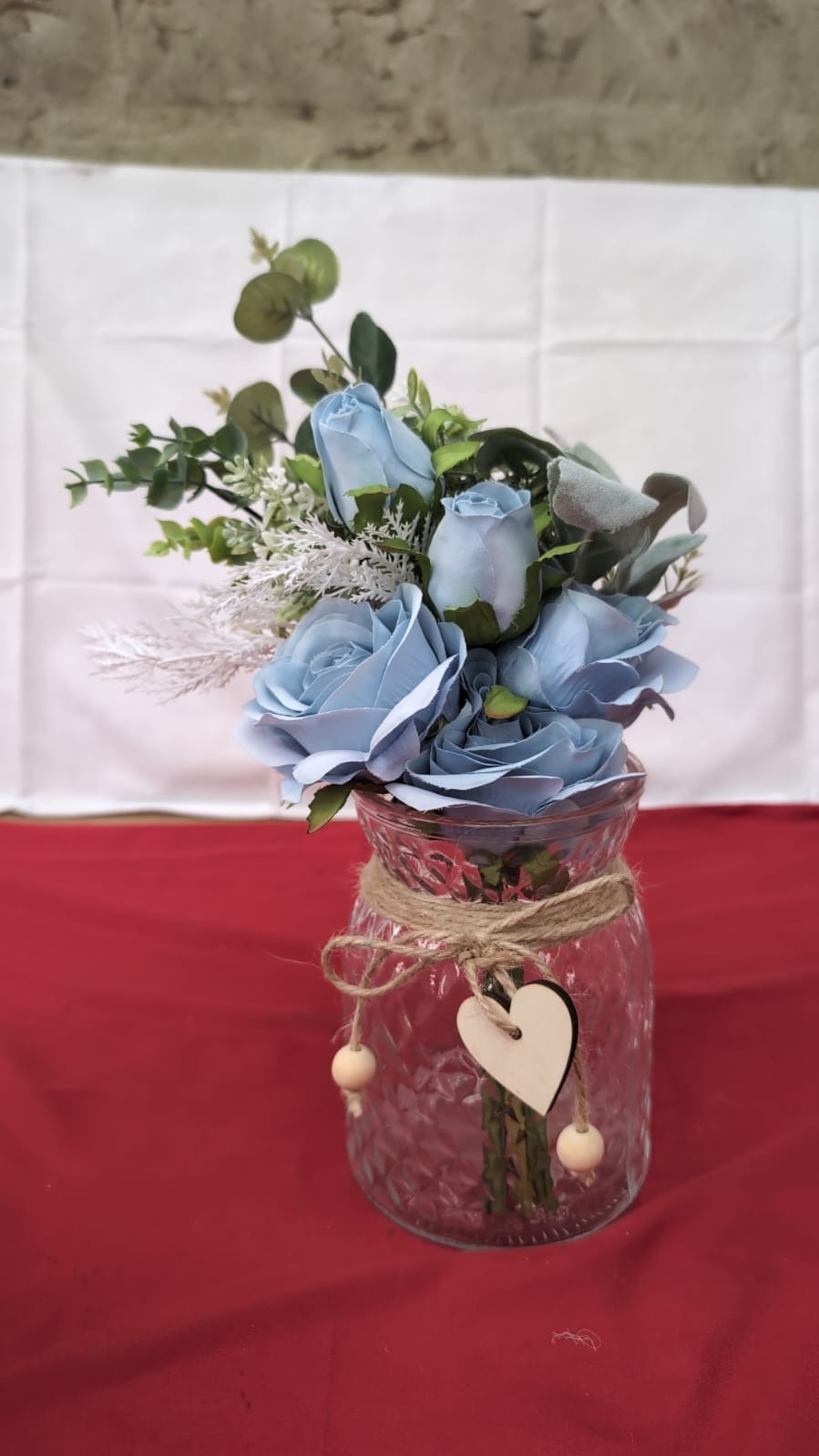 Faux Flowers with Vase,Artificial Silk Roses in Vase, ( Dusty Blue)