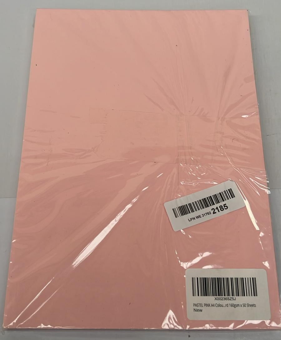 PASTEL PINK A4 Coloured Craft Card 160gsm x 50 Sheets