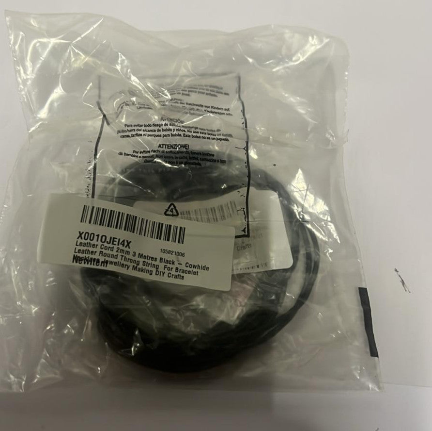 The Bead Shop Genuine Leather Cord 3 Metres - 2mm Round - Black