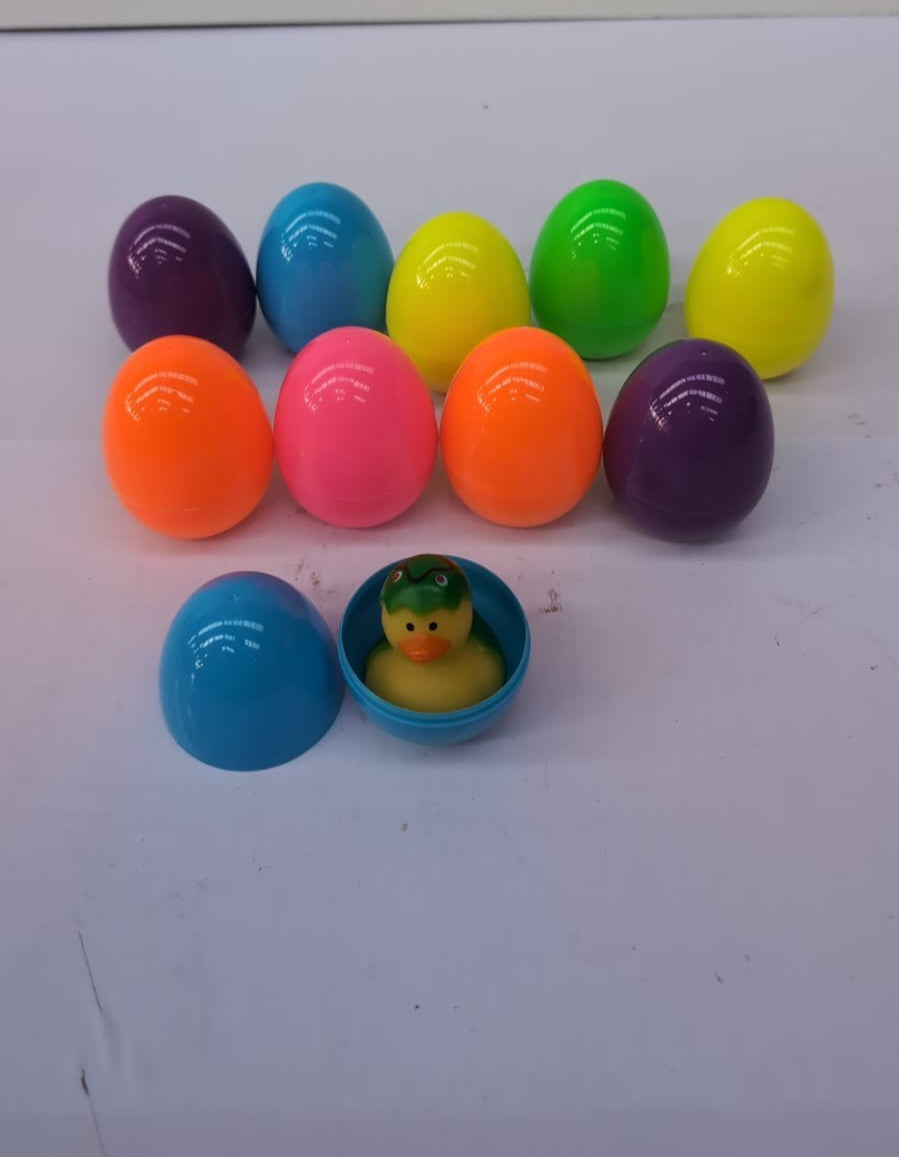 10 PCs Filled Easter Eggs with Rubber Duck Duckies, Bright Colorful Easter Eggs