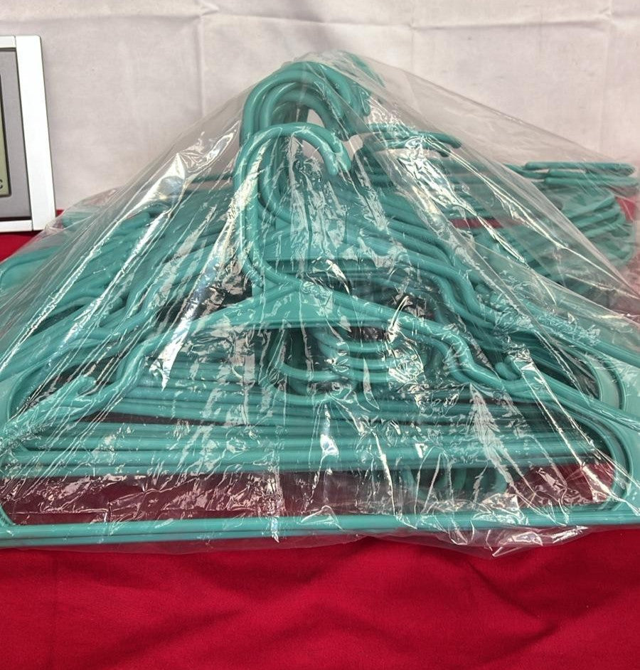 50 Pack Plastic Hangers Space Saving, Durable Hanger with Shoulder Grooves, Aqua