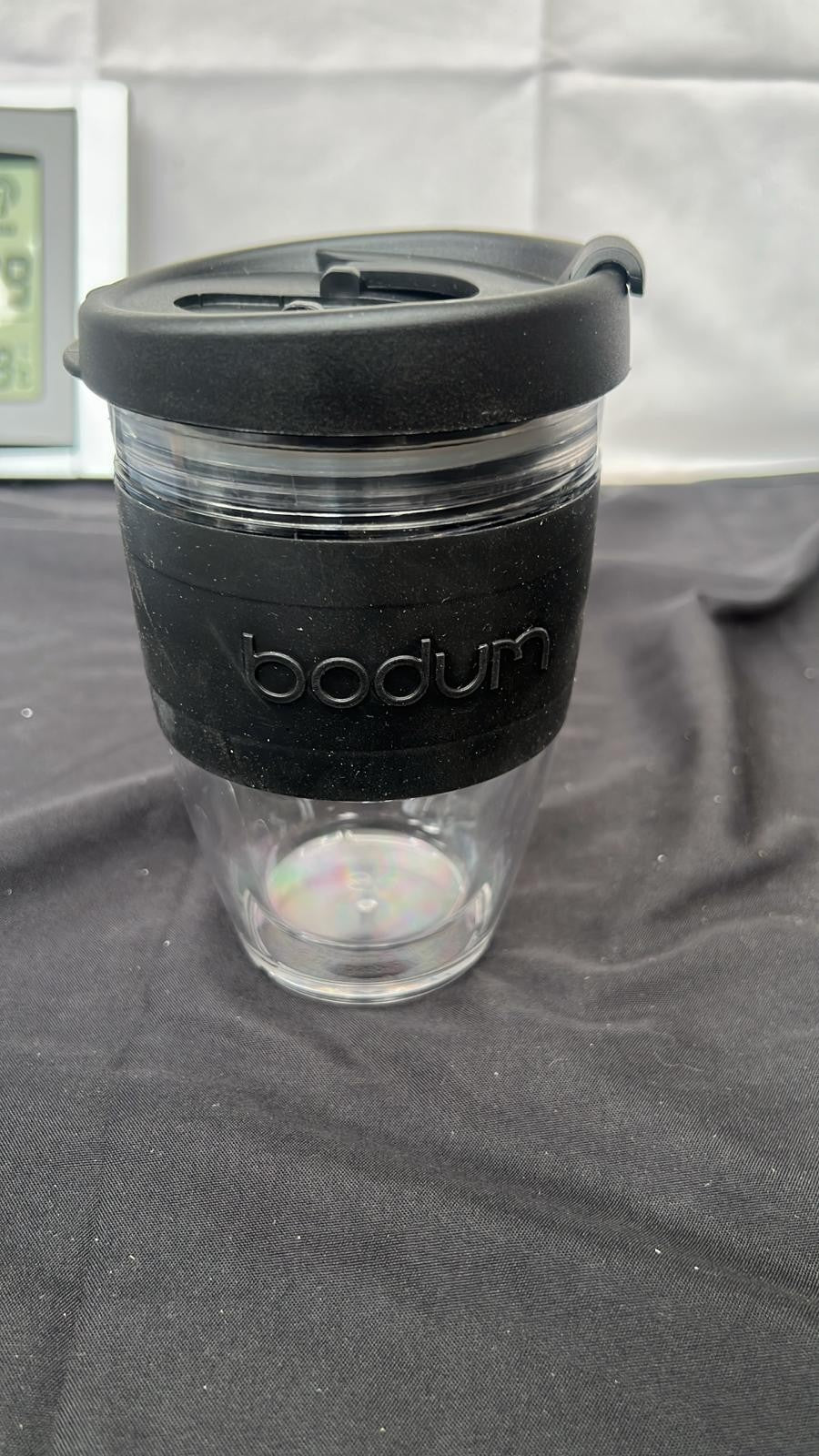 BODUM  JOYCUP Travel Mug, double wall, 0.25 L, black band, Plastic
