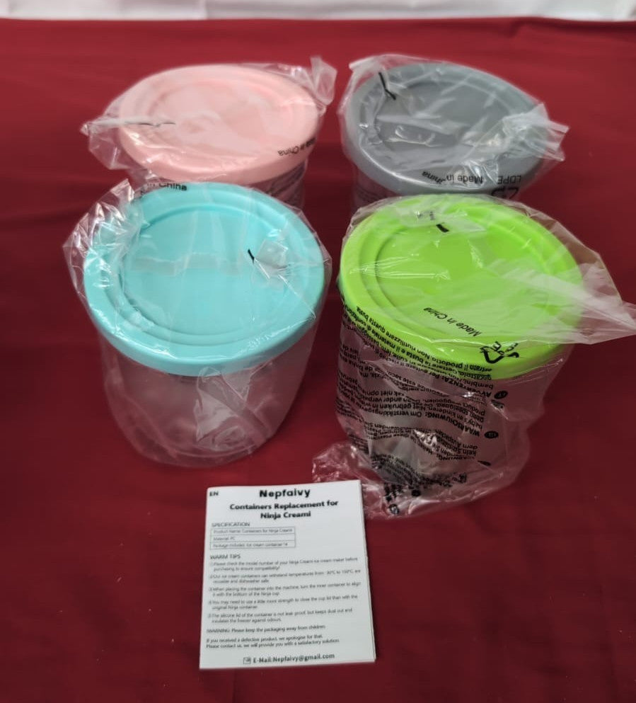 Ninja CREAMi Deluxe Tubs 4 Pack with Color Lids, Replacement Pint Containers
