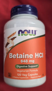 Now Foods, Betaine HCl, 648 mg, 120 Vegan Capsules, Lab-Tested, Gluten Free, SOY