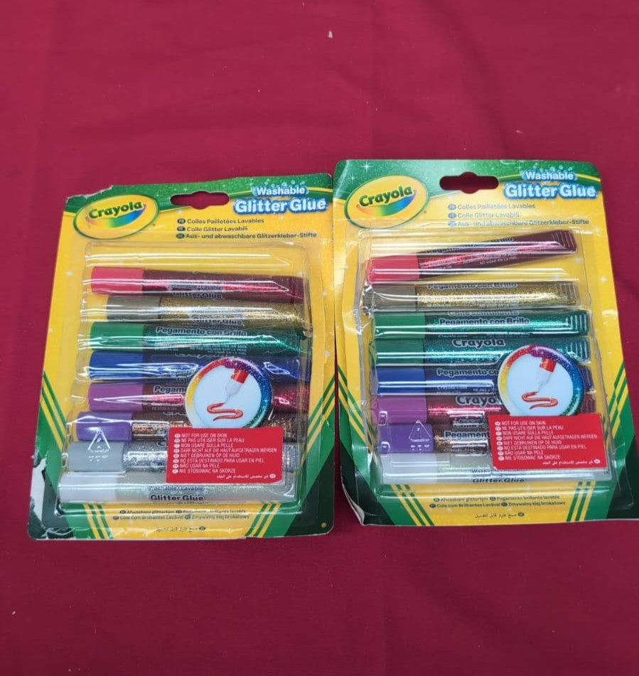CRAYOLA Washable Glitter Glue Assorted Colours 9count,2Pack(packaging damaged)