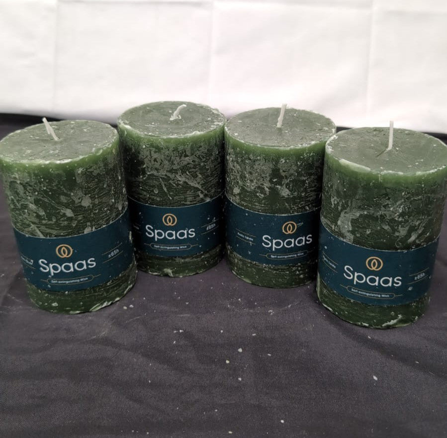 Spaas Rustic Pillar Candle 65h, Dark Green PACK OF 3 ( few dents on edges)