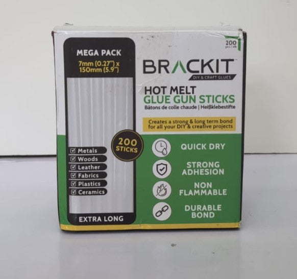 brackit 200 Pack Extra Long Hot Glue Sticks, 7mm x 150mm - (BOX DAMAGED)