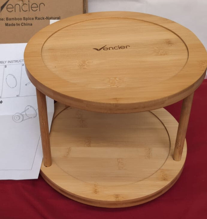 Wood Lazy Susan Organizer Bamboo 2-Tier Rotating Storage Rack (box damaged)