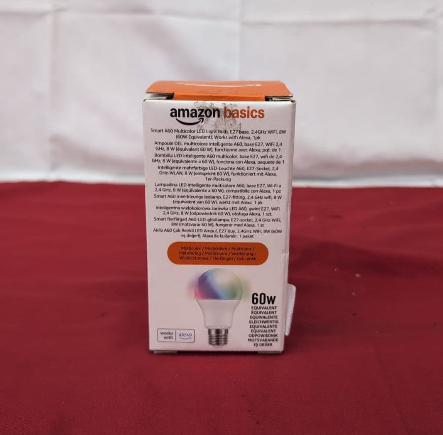 Amazon Basics Smart A60 Multicolor LED Light Bulb, E27, 8W Works with Alexa Only