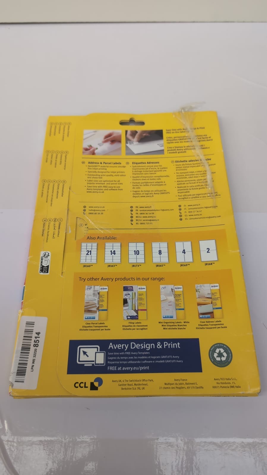 Avery Smudge Free Printable Parcel Labels – Shipping Stickers (BOX DAMAGED)