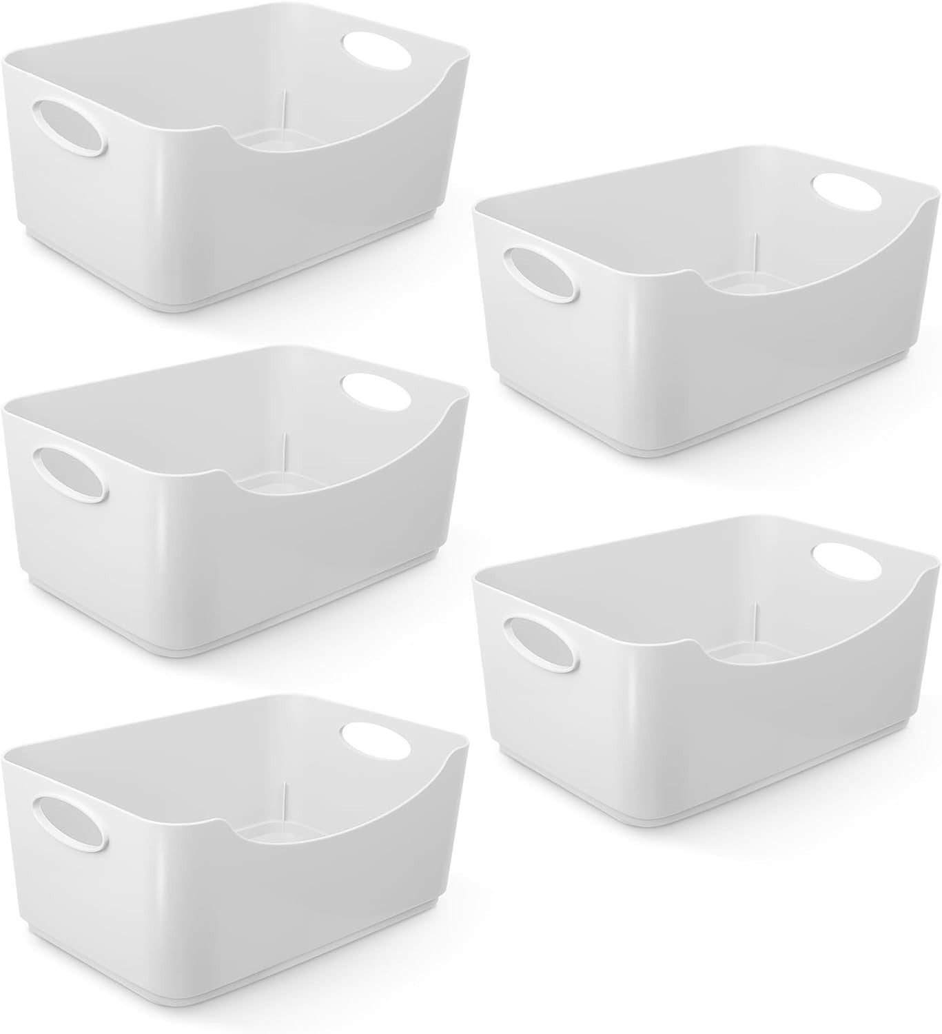 KEPLIN Plastic Studio Basket Container Boxes for Storage White, 5 Pack