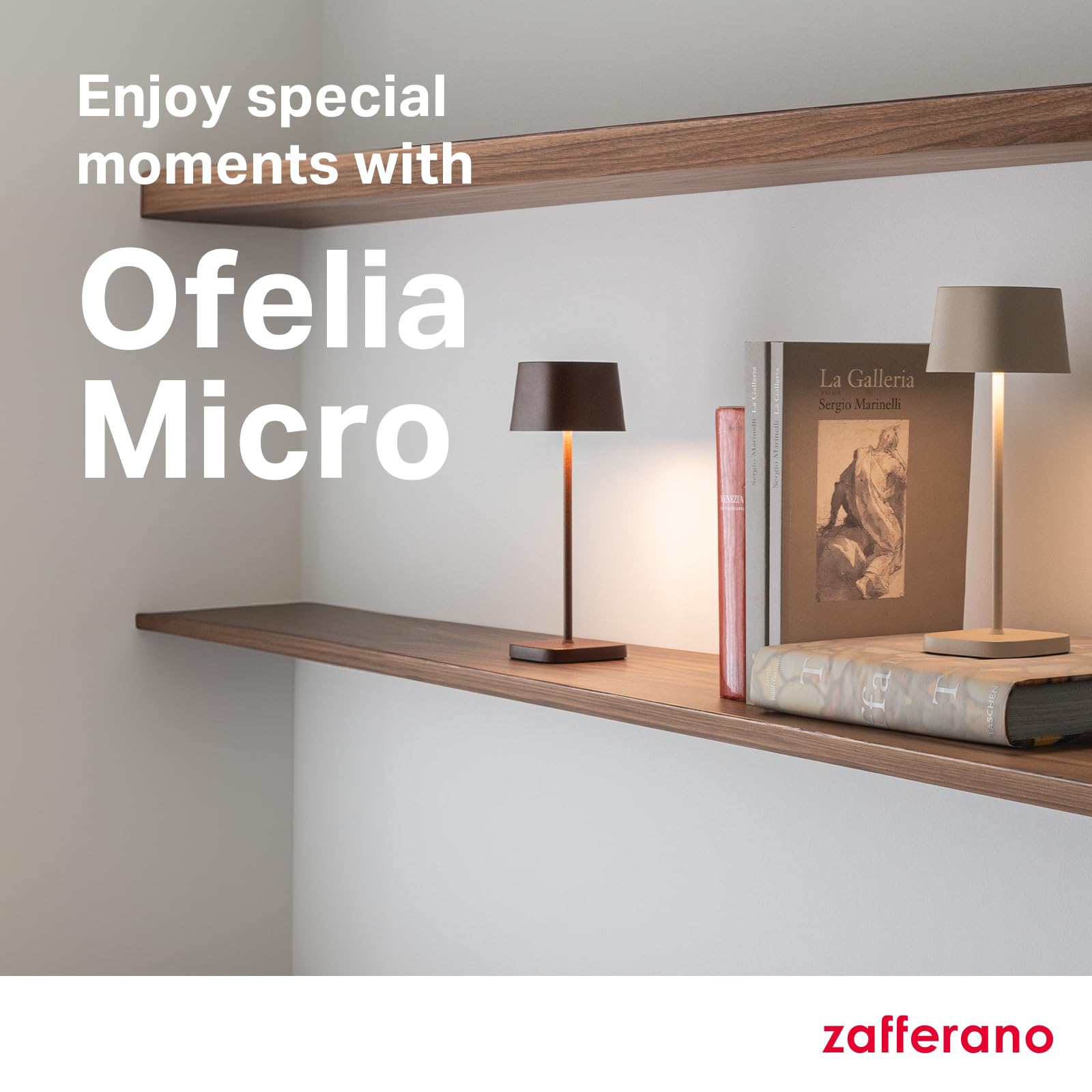 Zafferano, Ofelia Micro Lamp, Cordless Rechargeable Table Lamp with Touch Control, for Indoor and Outdoor Use, Dimmer, 2200-3000 K, Height 20 cm