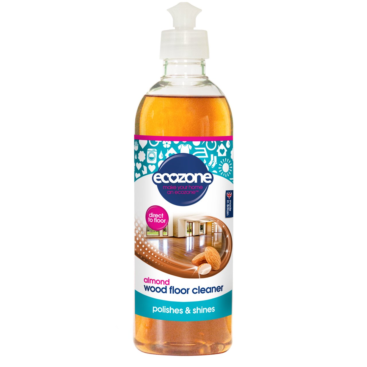 Ecozone Wood Floor Cleaner, 500 ml, Almond Scented, Preserves The Natural Colour of the Wood