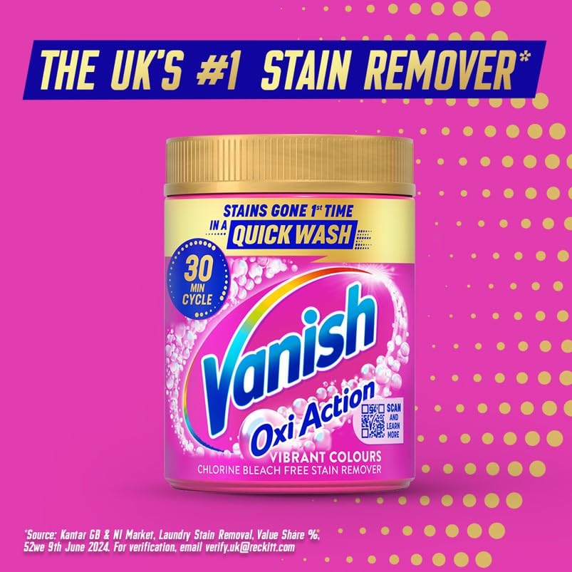 Vanish Gold Oxi Action Stain Remover & Laundry Booster Powder for Colours 1.9 kg | Removes Tough Stains at 20°C in 30 Mins in Just One Wash | Safe on Everyday Fabrics (Packaging May Vary)