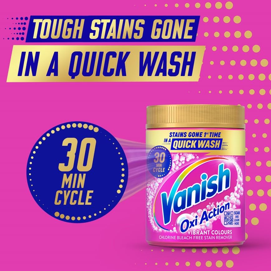 Vanish Gold Oxi Action Stain Remover & Laundry Booster Powder for Colours 1.9 kg | Removes Tough Stains at 20°C in 30 Mins in Just One Wash | Safe on Everyday Fabrics (Packaging May Vary)