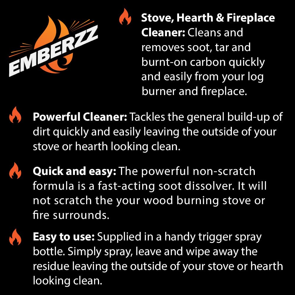 Emberzz - Stove, Fireplace and Hearth Cleaner | Dissolves Soot, Grease & Tar | For Wood, Log Burner - 500ml