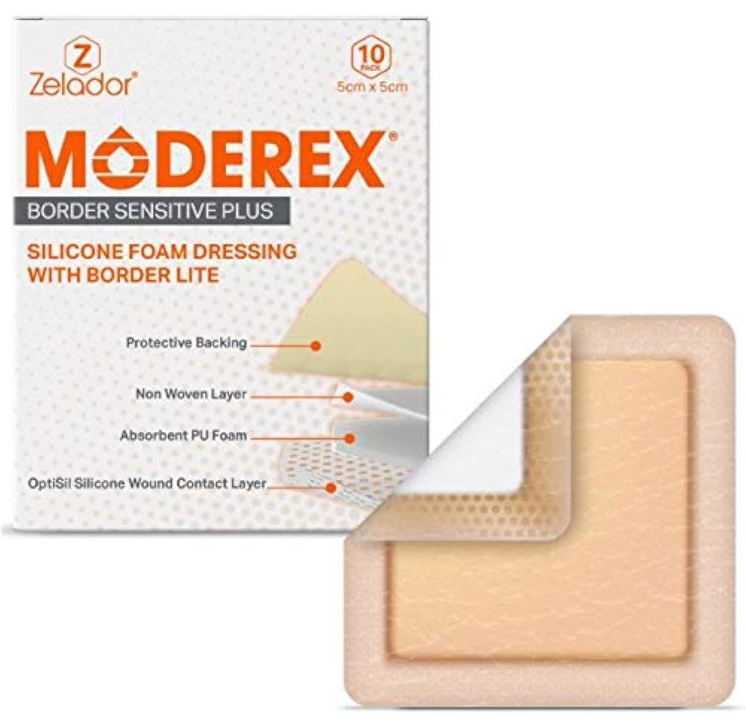 Moderex Thin Silicone Lite Foam Dressing with Border for Light to Moderate exuding Wounds for Sensitive Skin Painless Removal High Absorbency Bed Pressure Sore Leg and Diabetic Ulcer
