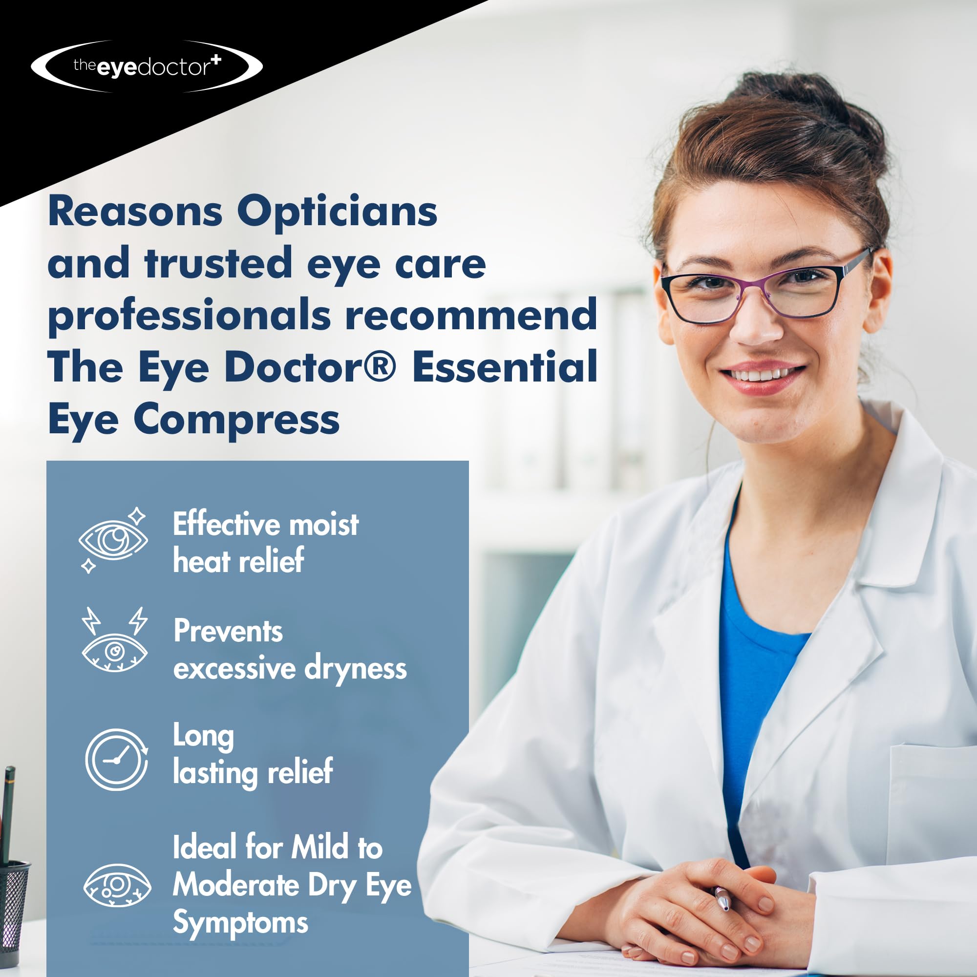 The Eye Doctor Essential Heated Eye Mask - Warm Eye Compress for Dry Eyes, Blepharitis and MGD Treatment - Safe to Heat Mask in a Microwave and Features Sterileyes Antibacterial Patented Solution