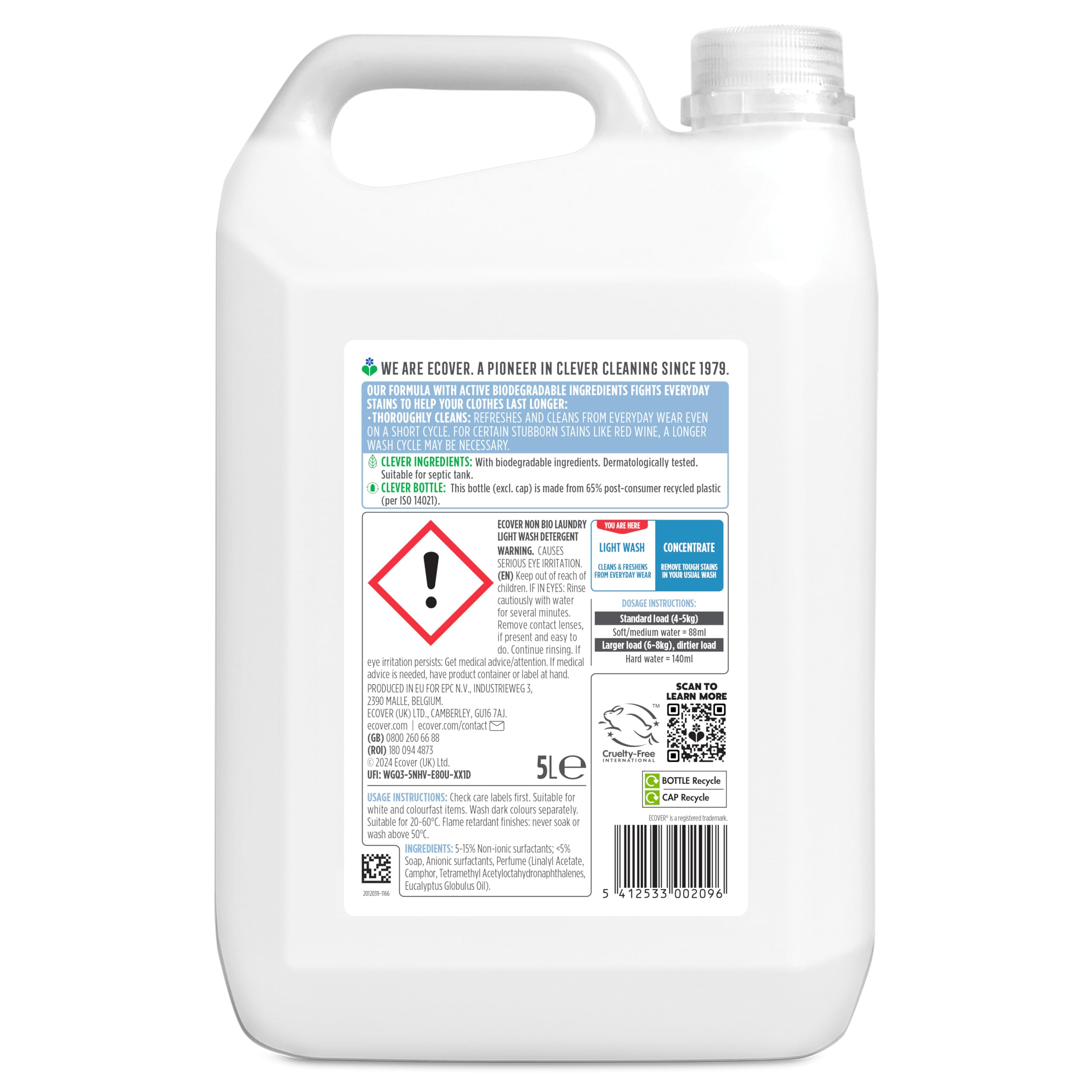 Ecover Bio based Laundry Washing Liquid, Lavender & Eucalyptus, 56 Washes, 5L