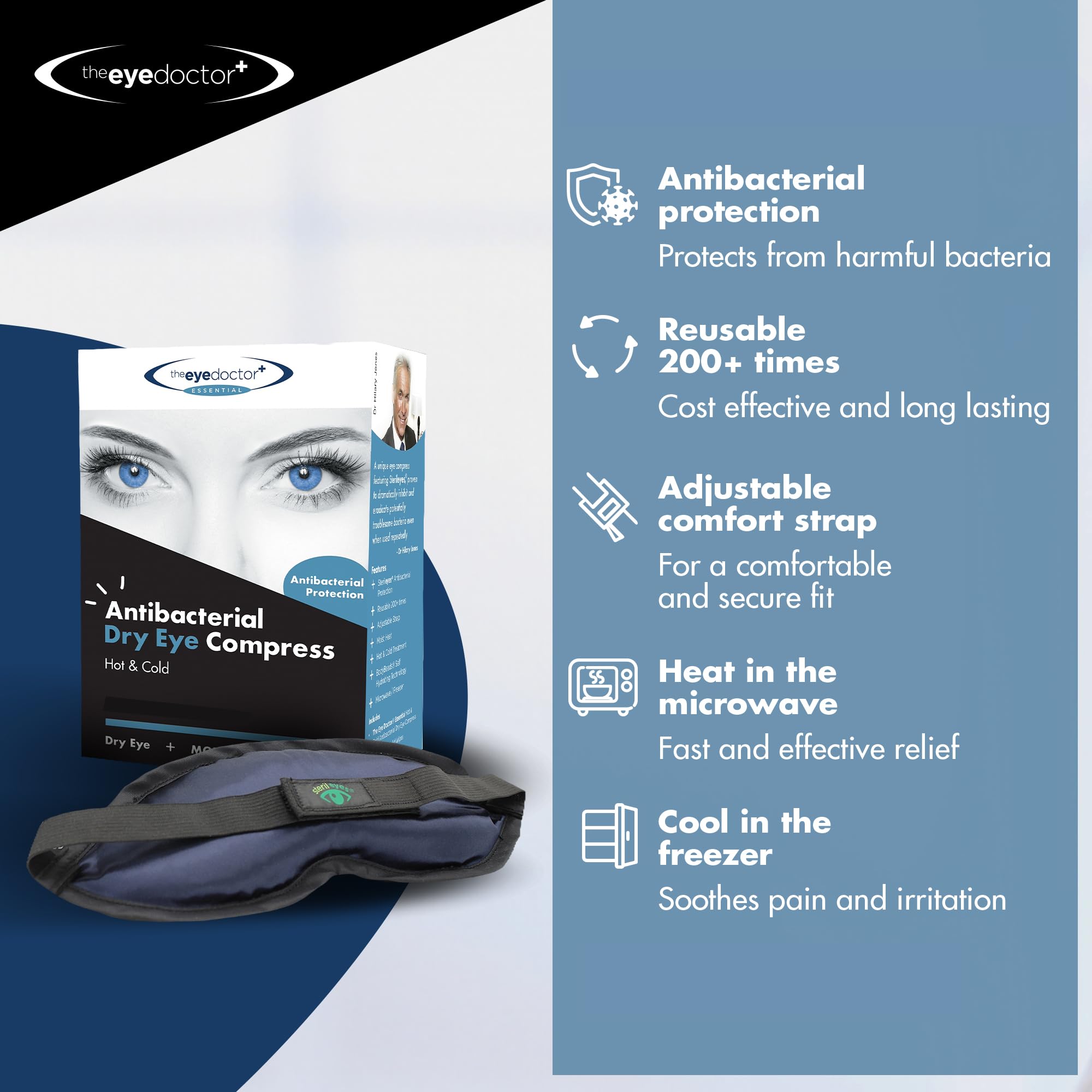 The Eye Doctor Essential Heated Eye Mask - Warm Eye Compress for Dry Eyes, Blepharitis and MGD Treatment - Safe to Heat Mask in a Microwave and Features Sterileyes Antibacterial Patented Solution