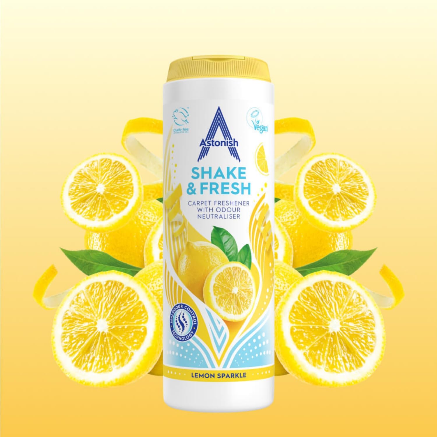Astonish Shake & Fresh Carpet Freshener, Eliminates Odours, Lemon Sparkle, 350g