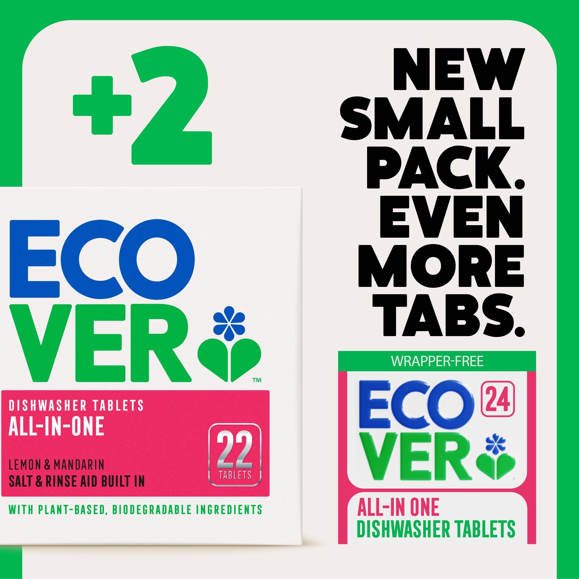 Ecover All-In-One Dishwasher Tablets, Contains Salt & Rinse Aid, Power Cleaning, Mandarin and Lemongrass Scent, Pack of 1, 45 Tablets