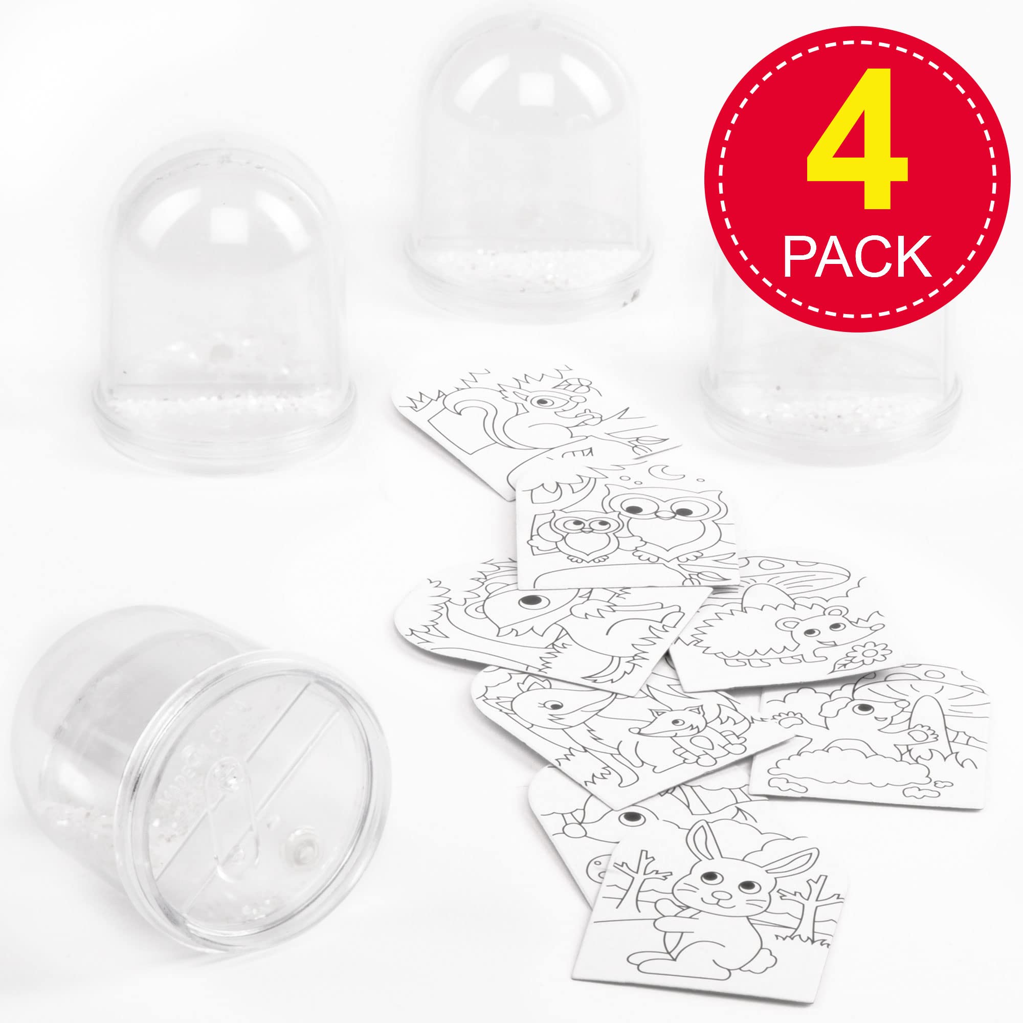 Baker Ross AR618 Woodland Animal Colour-in Snow Globes Value Pack — Creative Art and Craft Supplies for Kids to Make, Personalise and Decorate (Pack of 4), Assorted