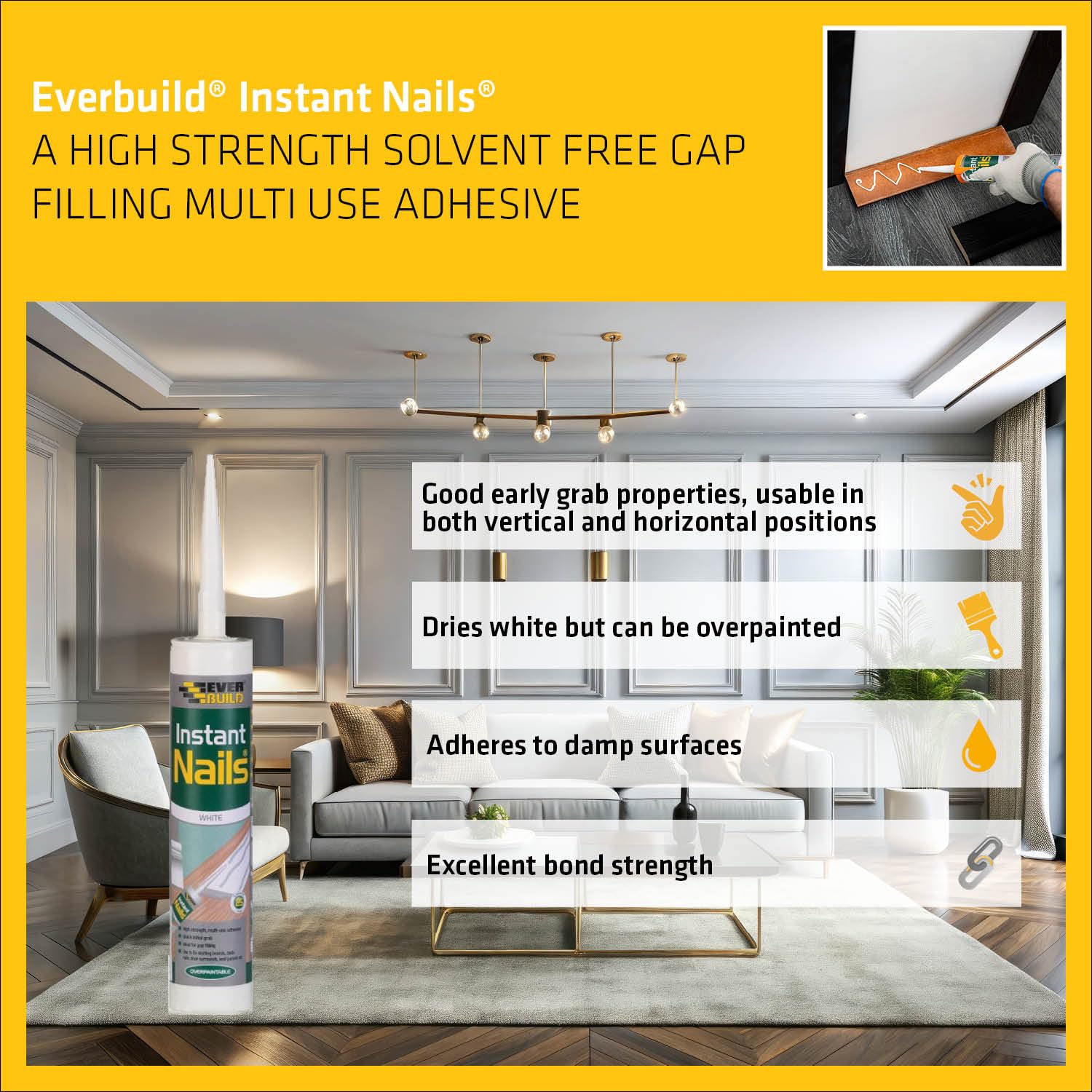Everbuild Instant Nails | High Strength Solvent Free Gap Filling Multi Use Adhesive, White - 290 ml