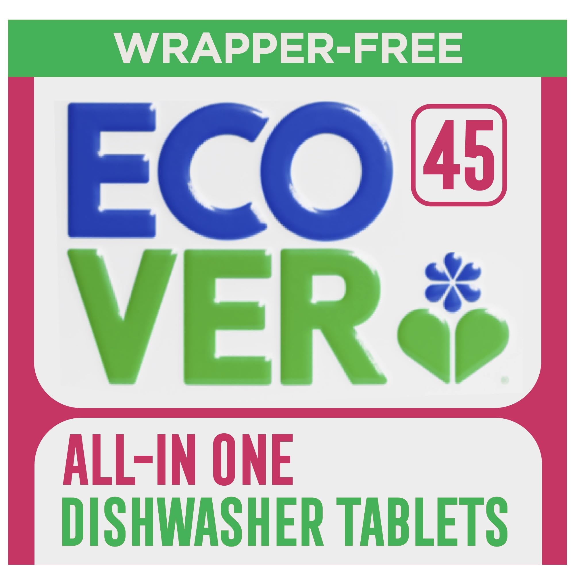 Ecover All-In-One Dishwasher Tablets, Contains Salt & Rinse Aid, Power Cleaning, Mandarin and Lemongrass Scent, Pack of 1, 45 Tablets