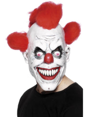 Smiffys Clown 3/4 Latex Mask, Red & White with Hair, Circus Fancy Dress, Clown Dress Up Masks