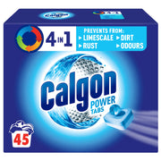 Calgon 4-in-1 Water Softener Tablets, Washing Machine Cleaner, Removes Odours, Limescale & Residue, Deep Clean, Units: 45 Tablets, Size: L Pack,