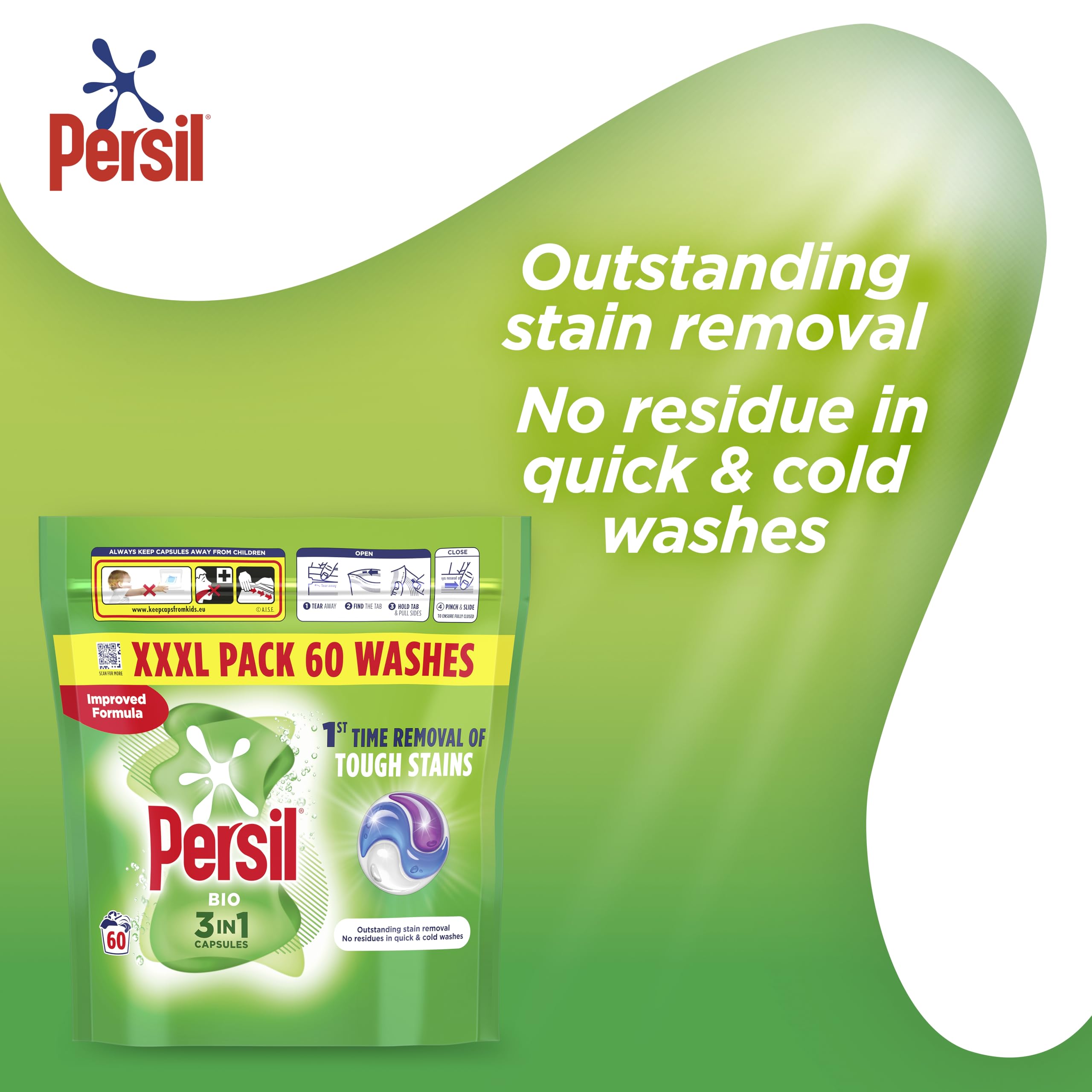 Persil 3 in 1 Bio Laundry Washing Capsules brilliant stain removal XL mega refill pack 1. 782 kg (66 washes)