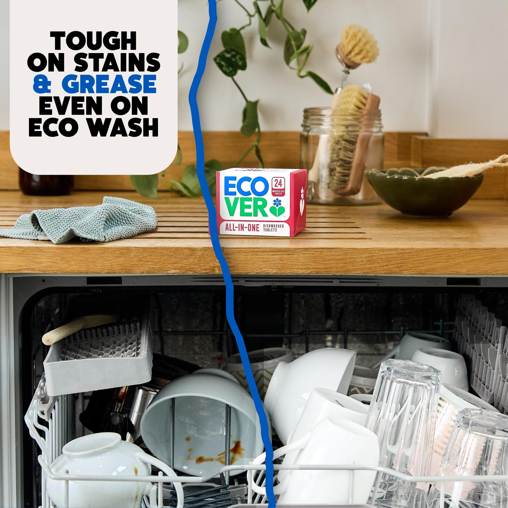 Ecover All-In-One Dishwasher Tablets, Contains Salt & Rinse Aid, Power Cleaning, Mandarin and Lemongrass Scent, Pack of 1, 45 Tablets